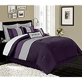 Chezmoi Collection Loft 8-Piece Luxury Striped Comforter Set (Queen, Purple/Gray/Lavender)