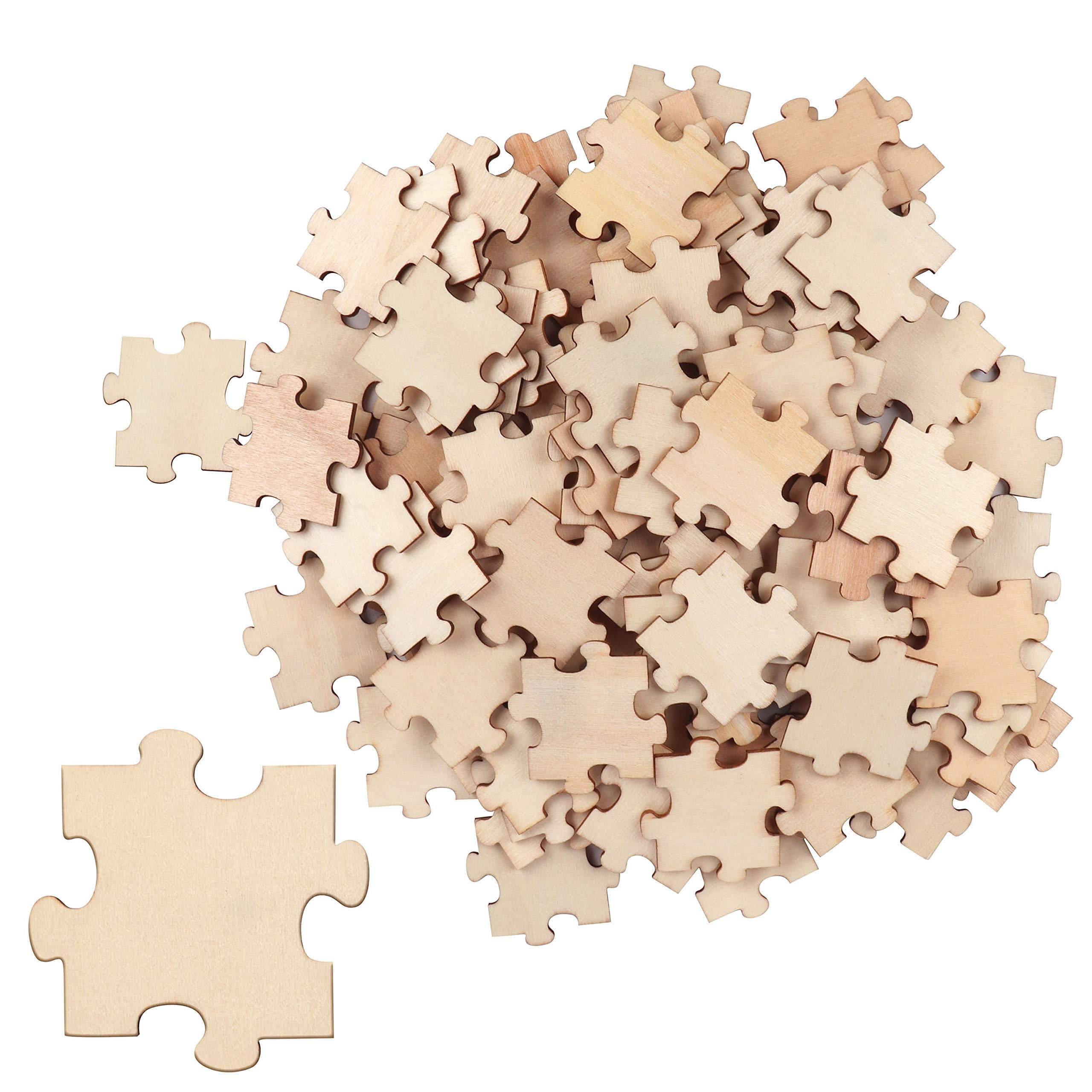 BELLE VOUS 100 Pack Wooden Jigsaw Puzzle Pieces - 4.5 x 3.8cm (1.77 x 1.49 inch) - Unfinished Wood Puzzles - DIY Arts and Crafts and Party Guest Book