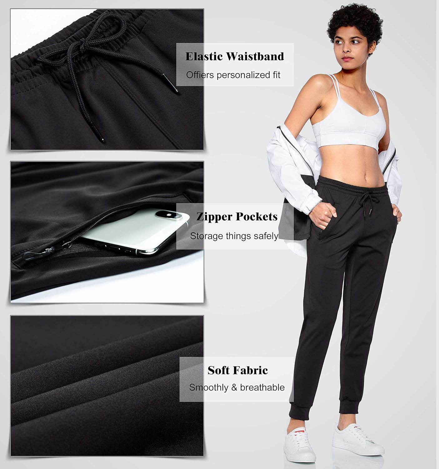 G Gradual Women's Joggers Pants with Zipper Pockets Tapered Running Sweatpants for Women Lounge, Jogging: Clothing
