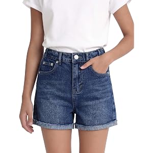 PATPAT Girls Jean Shorts 5-14Y Back Elastic Denim Shorts with Frayed Hem | Classic 5-Pocket, Straight Leg, Breathable Cotton,