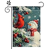 Winter Snowman Snowflake Christmas Garden Flag for Outside, Cardinal Red Bird Welcome Yard Flag 12x18 Inch Double Sided Burlap Holiday Farmhouse Outdoor Flag Home Decoration