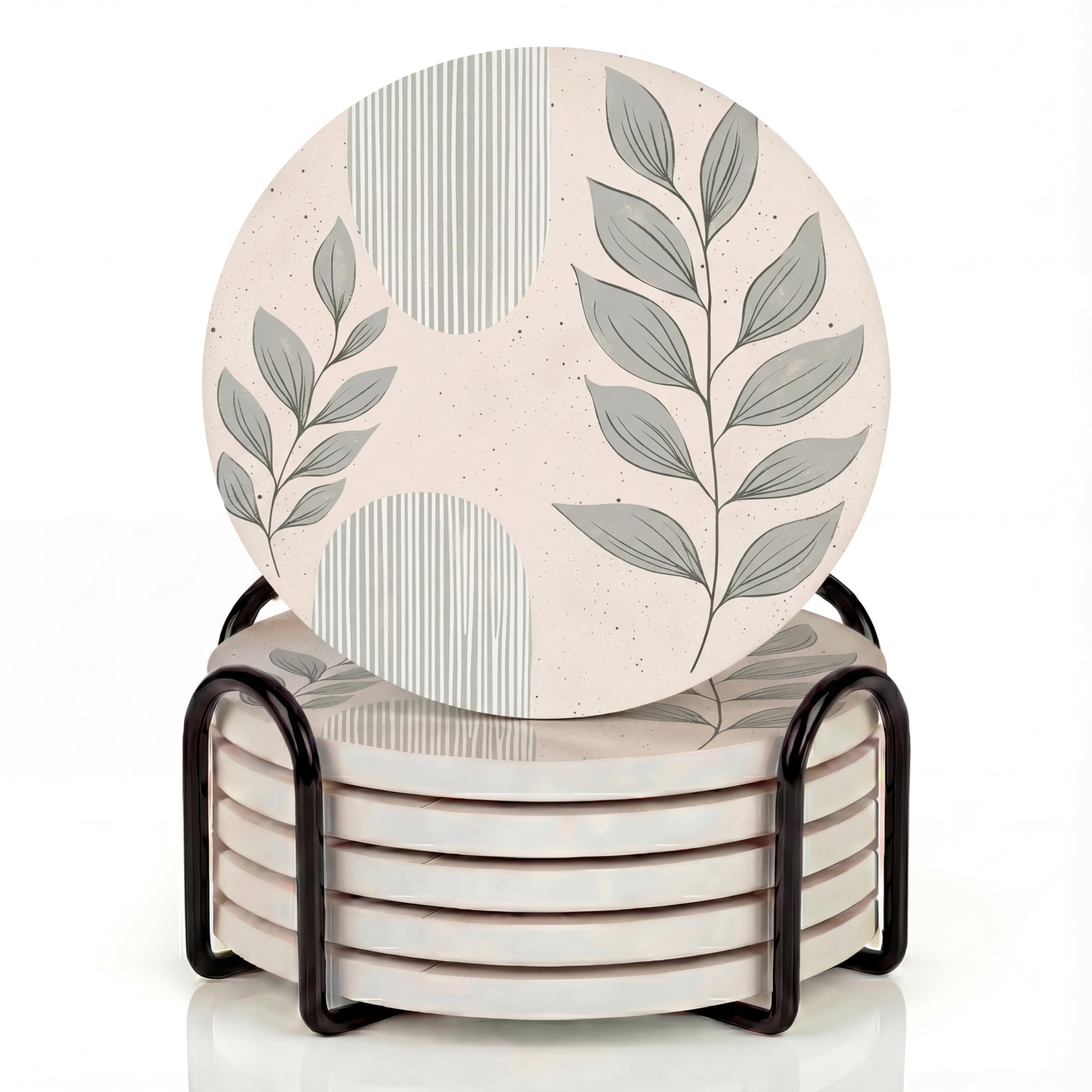 Photo 1 of VEYRO Ceramic Coasters Set of 6 – Absorbent Stone Drink Coasters with Holder, Non-Slip Cork Backing, Modern Marble Look Coasters for Coffee Table, Desk & Home Decor