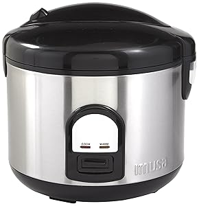 IMUSA USA GAU-00025 10 Cup Deluxe Rice Cooker with Steam Tray, Stainless Steel