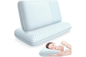 CushyOasis Memory Foam Pillows for Side, Back and Stomach Sleepers, Set of 2, Bed Pillow with Washable Cover and Breathable Mesh, Bed Pillow for Sleeping (Blue，Queen Size)