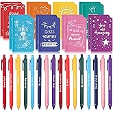 Funrous 32 Pcs Motivational Quote Pens Inspirational Notepads Mini Journal with Ballpoint Pen Small Notebooks Gift Set for Men Women Coworkers, Adult Party Favors Christmas Prizes Gift(Minimalistic)