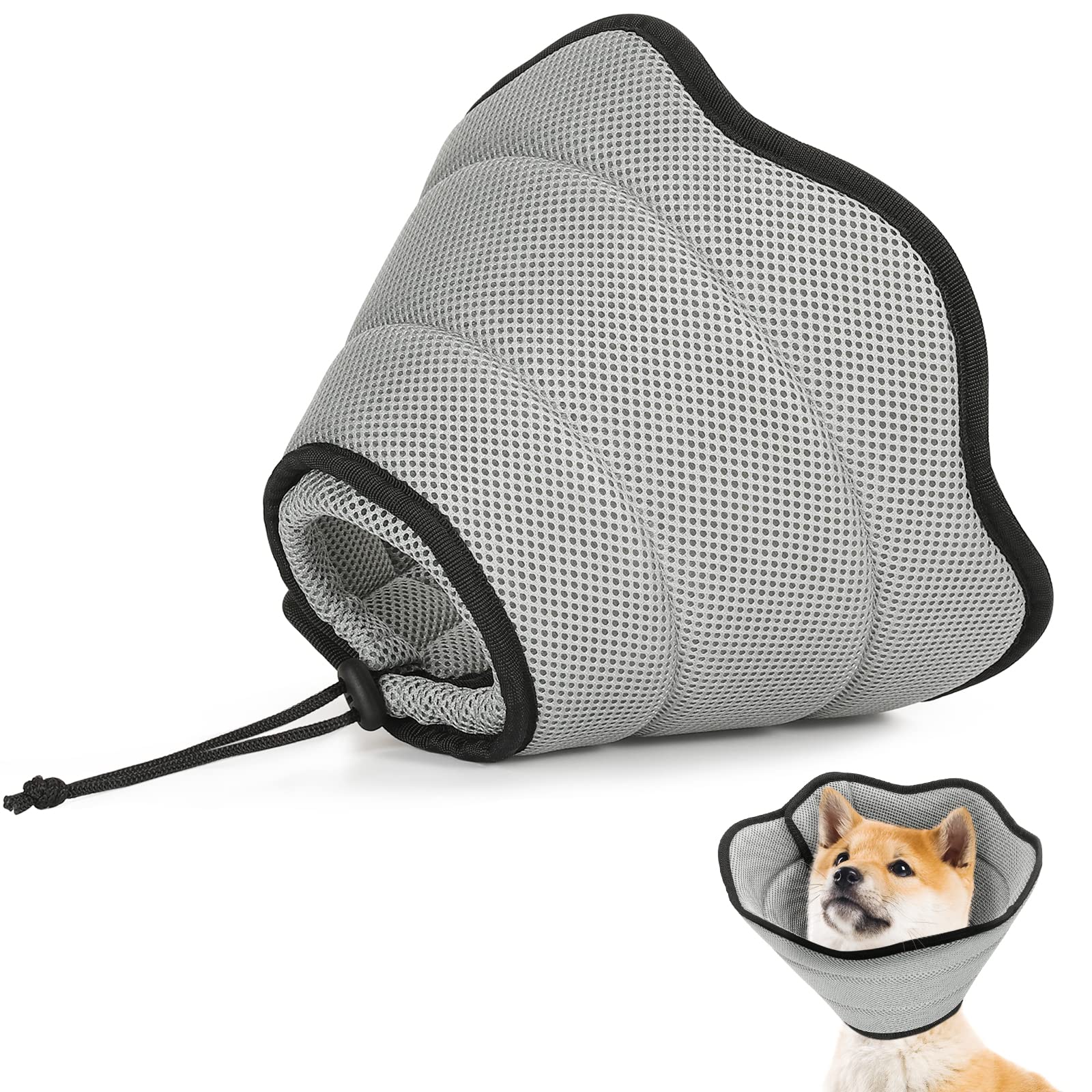 VavoPaw Pet Recovery Collar for Dogs, Soft Recovery Dog Cone Collar, Adjustable & Breathable E-Collars for Dogs After Surgery, Pet Cone Collars, M Size, Gray