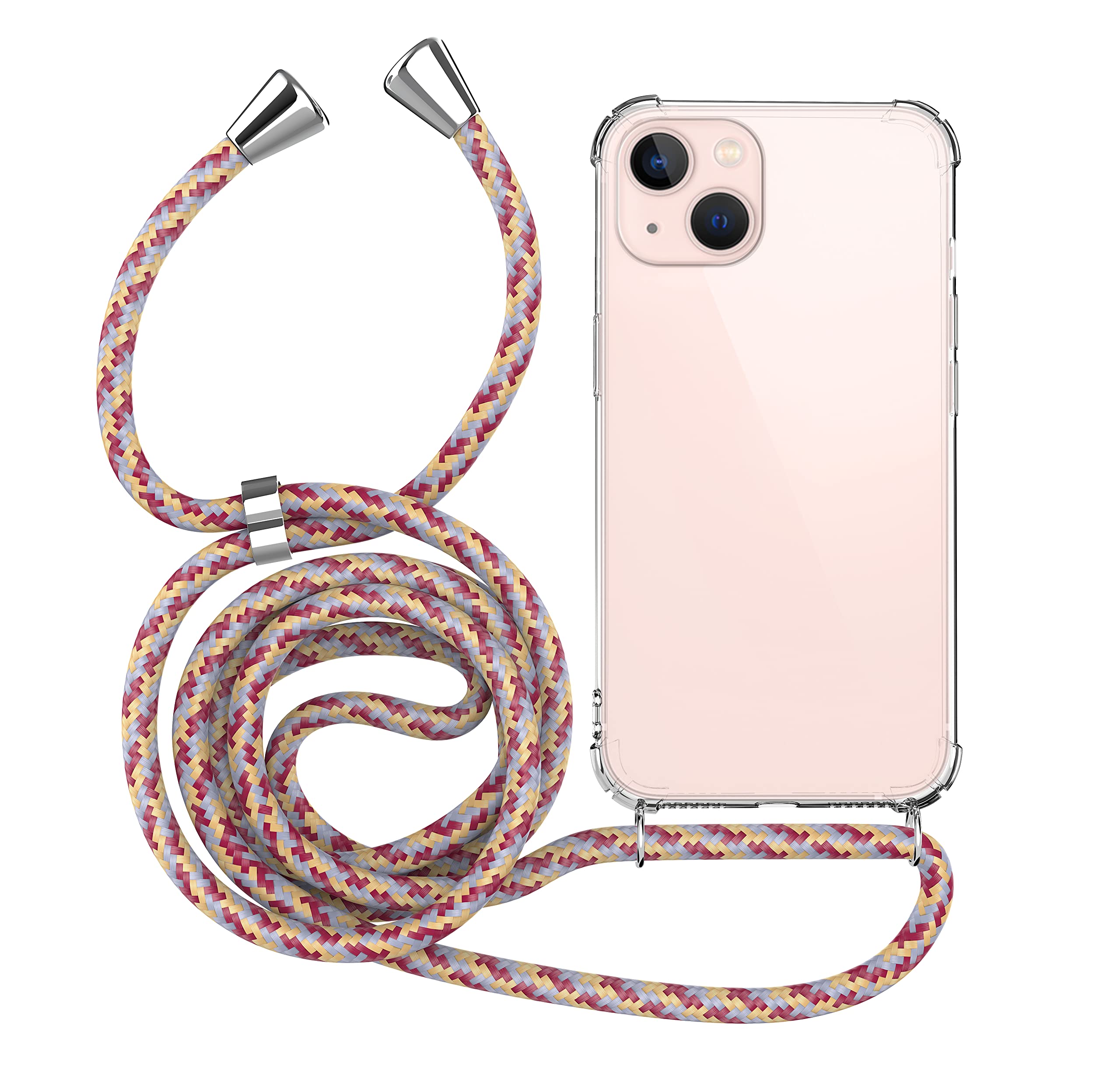 MyGadget Strap Case for Apple iPhone 14 - Crossbody Phone Cover - TPU Silicone Case with Neck Holder - Cord Lanyard Carrier with Rope in Pink