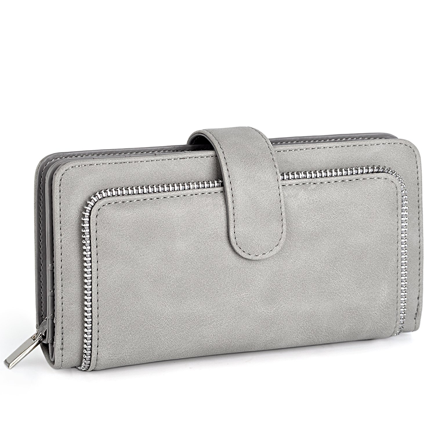 UTO Purses for Women RFID Blocking Ladies Wallet 15 Card Holders Snap Closure PU Leather Grey