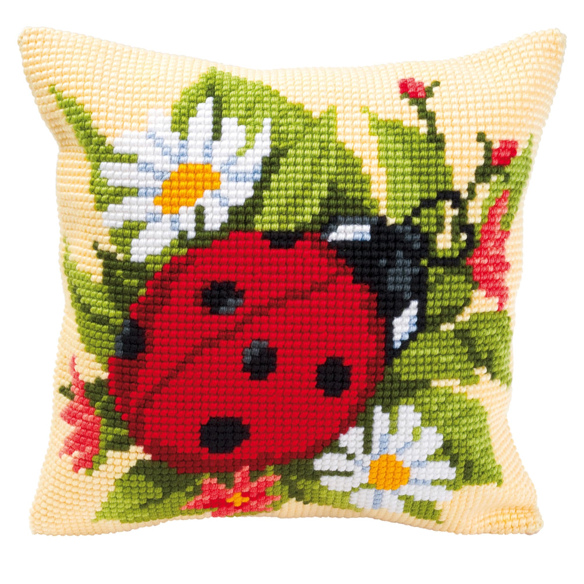 Vervaco Ladybird Cross Stitch Cushion, Multi-Colour