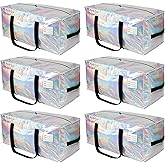 JCBZAMZ 6 Pack Heavy Duty Moving Bags Extra Large Waterproof Foldable Clothing Storage Totes Bags with Zipper,Reinforced Handles,Packing Moving Boxes for Dorm & Seasonal Storage,Iridescent