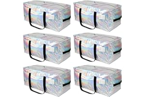 JCBZAMZ 6 Pack Heavy Duty Moving Bags Extra Large Waterproof Foldable Clothing Storage Totes Bags with Zipper,Reinforced Handles,Packing Moving Boxes for Dorm & Seasonal Storage,Iridescent