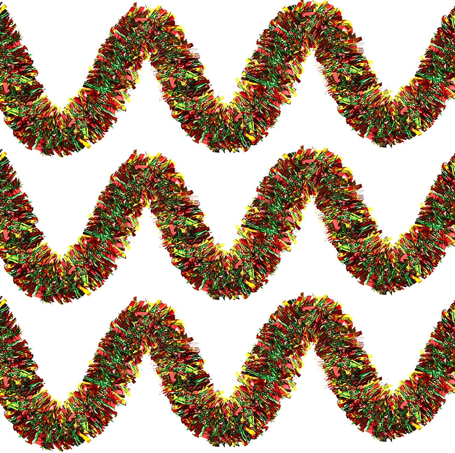 5 Pieces 33FT Christmas Tinsel Garland - Mixed Color Metallic Twist for Tree Decoration (Red, Green, Gold)