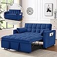 Wakefit 3 in 1 Convertible Sleeper Sofa Bed, Futon Couches for Living Room with Side Pocket | Adjustable Backrest| Velvet Fabric | Pull Out Couch | Recliner Loveseat | Sectional Sofa, Blue