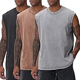 SnowElve Mens Workout Tank Tops Sleeveless Tee Shirts Men Muscle Shirt Gym Acid Wash T Shirts Running Beach Loose Fit Tee