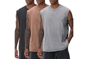 SNOWELVE Mens Workout Tank Tops Sleeveless Tee Shirts Men Muscle Shirt Gym Acid Wash T Shirts Running Beach Loose Fit Tee