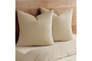 PHF 100% Cotton Waffle Weave Throw Pillow Cover, 24" x 24", No Filling, 2 Pack Elegant Home Decorative Square Throw Pillow Covers for Bed Couch Sofa, Khaki