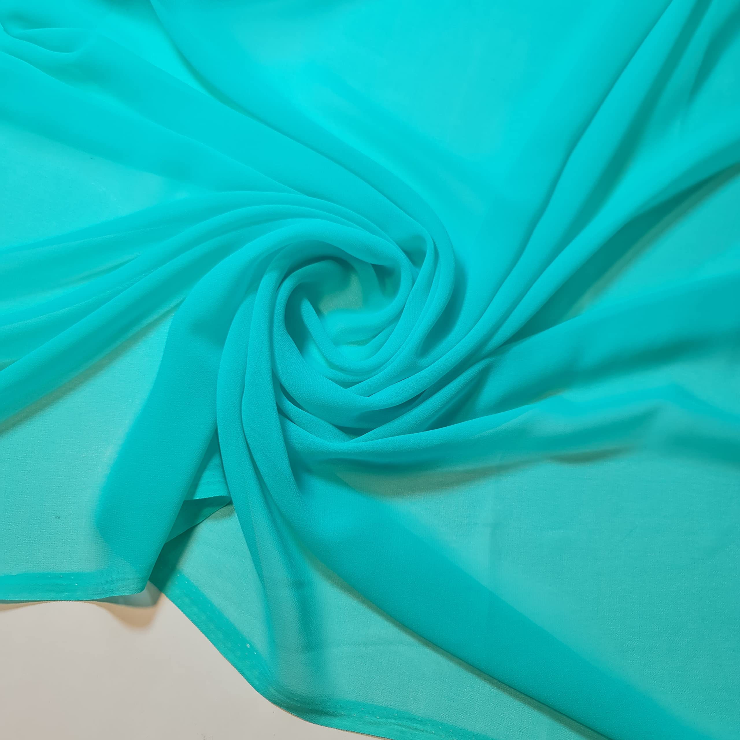 New Plain Chiffon Sheer Crepe Fabric Premium Dyed Dress Drape Decor Craft Fabric (Aqua, 2 Meter)