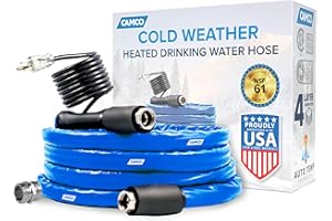 Camco 12-Foot Heated Drinking Water Hose | Features Water Line Freeze Protection Down to -20°F/-28°C & Energy-Saving Thermostat | Includes Adapter for Connection to Either End of Hose (22910)