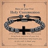 CANDYFANCY Cross Bracelets For Men Black Silver Cross Charm Natural Stone Adjustable Bracelets Faith Christian Jewelry Gifts 8mm