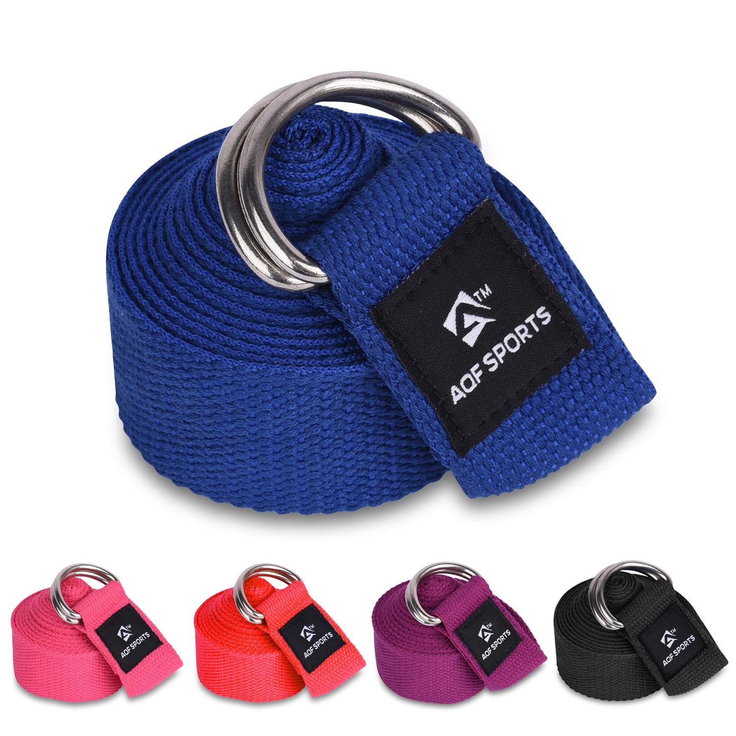 AQF Yoga Strap 1.8M, 2.4M, 3M Soft Cotton Leg Stretcher with D-Ring Buckle Adjustable Fitness Belt for Leg Stretching & Body Stretch Band (Blue, 2.4M)