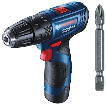 Bosch GSR120-Li Cordless Drill Driver, 12V Double Battery with Bosch 2608522265 65 mm Standard for Universal Screwdriver Bits, 10 in 1 Pack Slotted and PH2