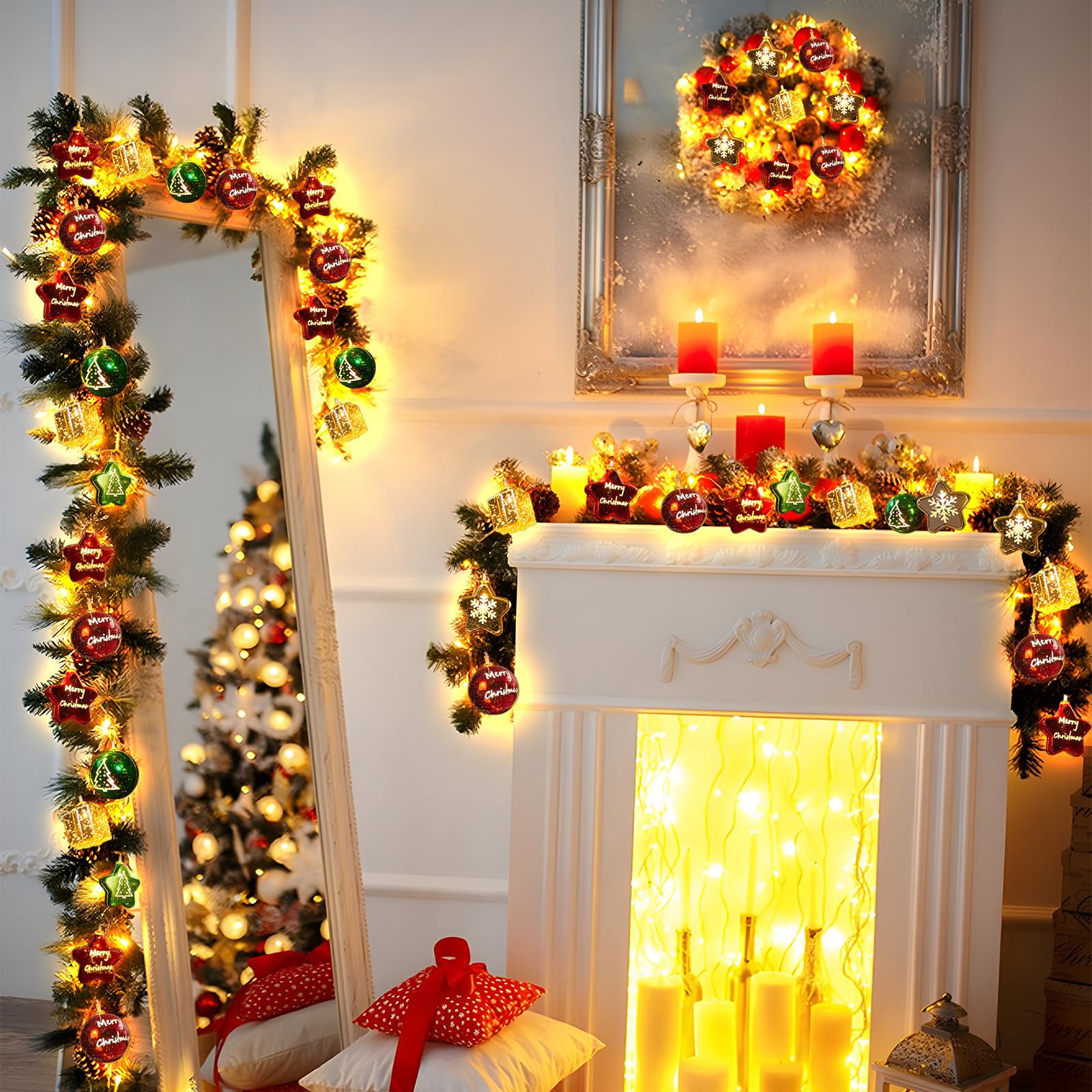 OPSLEA Christmas Decorative Lights - 10FT Balls Stars Fairy Lights for Bedroom, Classroom, Christmas Tree, Party, Wedding & Xmas Decorations