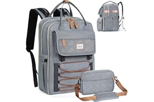 Tonyeee Baby Diaper Bag Backpack, Large Diaper Bag for 2 Kids, Baby Bag for Boys & Girls, Expandable Travel Diaper Bags with Removable Cross Body Bag, Grey