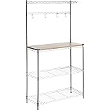 Amazon Basics Kitchen Storage Baker's Rack with Wood Table, Chrome/Wood - 63.4" Height