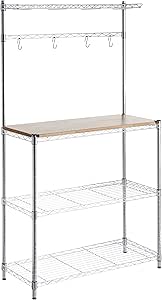 Amazon Basics Kitchen Storage Baker's Rack with Wood Table, 63.4"H x 36"L x 14"W - Chrome/Wood
