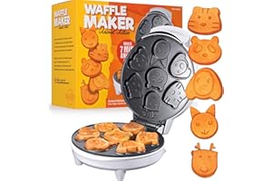 Kids Mini Pancake Maker with 7 Fun Animal Face Shapes - Easy to Use Non-Stick Electric Griddle Waffle Maker by Tettonia