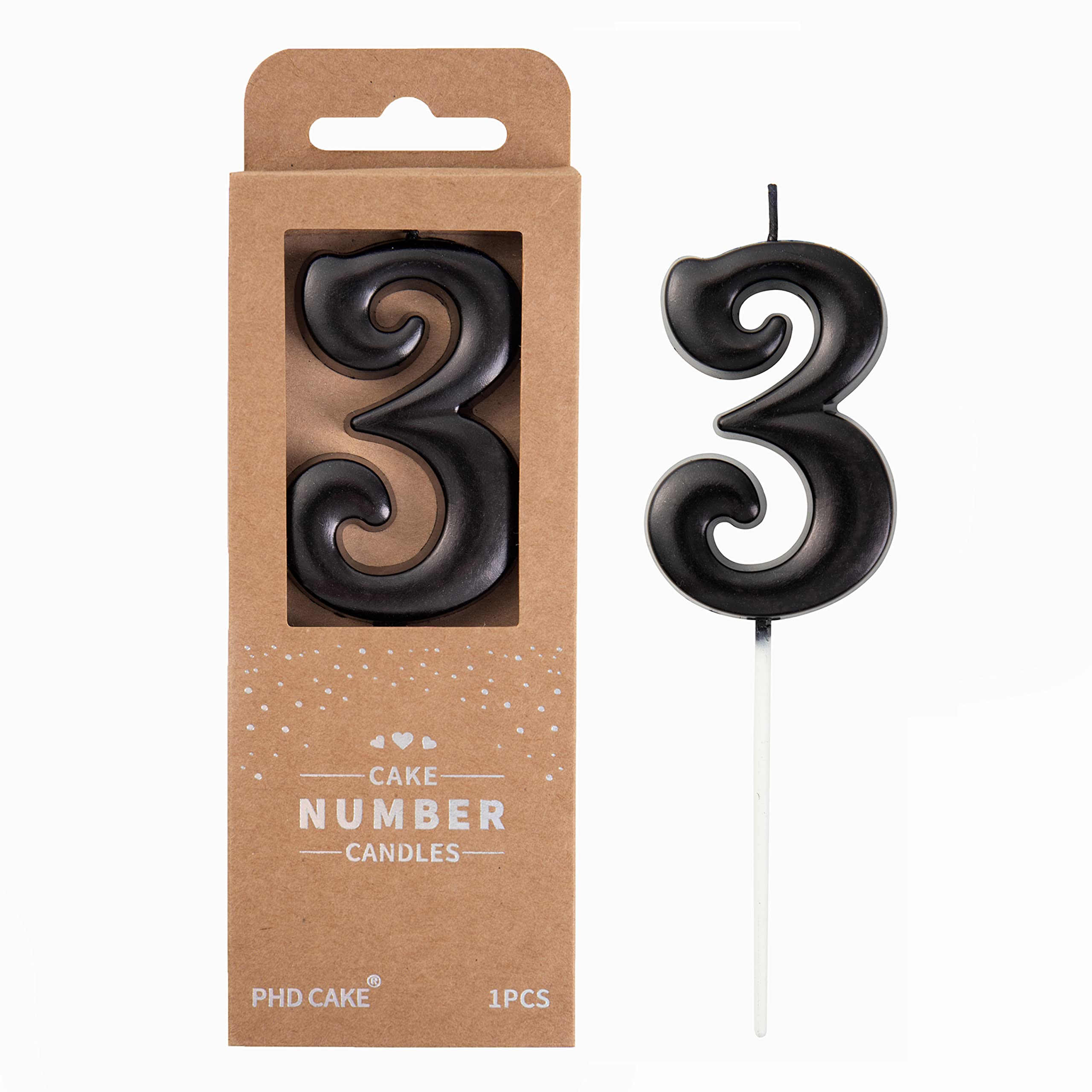 PHD CAKE 2.76 Inch Elegant Black 3 Number Birthday