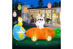 Boveco 7FT Easter Inflatables Outdoor Yard Decorations Bunny Carrot Car Lighted Blow up Cute Rabbit with LED Lights for Indoor Outside Lawn Garden Holiday Party Décor