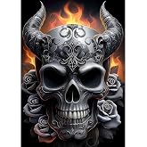 HEIBAGO Skull Diamond Art Kits for Adults, Halloween Diamond Painting Kits for Adults Beginners,5D Full Drill Round Skeleton Diamond Art Painting,DIY Diamond Dots for Adult for Home Wall Decor 12x16In