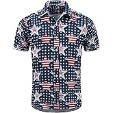 GRTXIN Mens American Flag Shirt - Patriotic Shirts for Men Short Sleeve Button Down Hawaiian Shirts