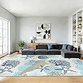 Coastal Starfish Area Rugs for Living Room 5x7,Beach Coral Seashell Bedroom Rug Washable Non-Slip Soft Floor Big Carpets for 