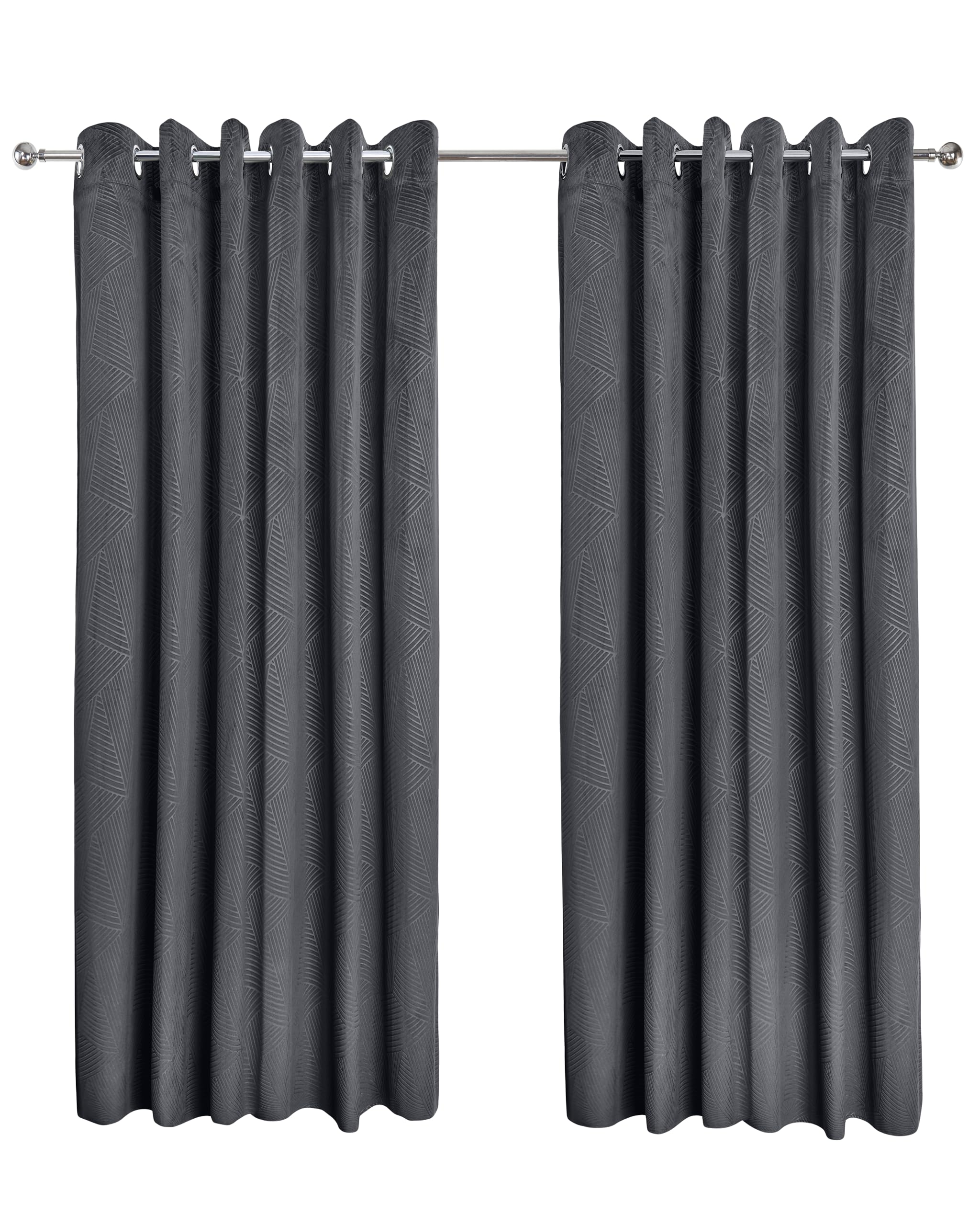 Emma Barclay Midnight - Embossed Velvet Woven Thermal Blackout Eyelet Curtains (Charcoal, Width 66 x Drop 54" (168 x 137cm))