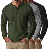 August Alley 3 Pack Men's Big and Tall Long Sleeve Henley Shirts, Crew Neck Button Casual Soft Basic Tee Tops