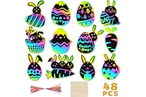 FEREDO KIDS Easter Scratch Paper Art for Kids - 48 Pcs DIY Rainbow Scratch Paper Off Cards Set for Kids Crafts Arts Supplies Class Bulk Birthday Holiday Party Activity Gift