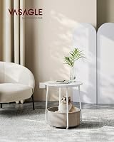 VASAGLE LET223W10 Small Round Coffee Table with Fabric Basket White view 2