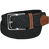 CTM Men's Elastic Braided Stretch Belt with Silver Buckle and Tan Tabs