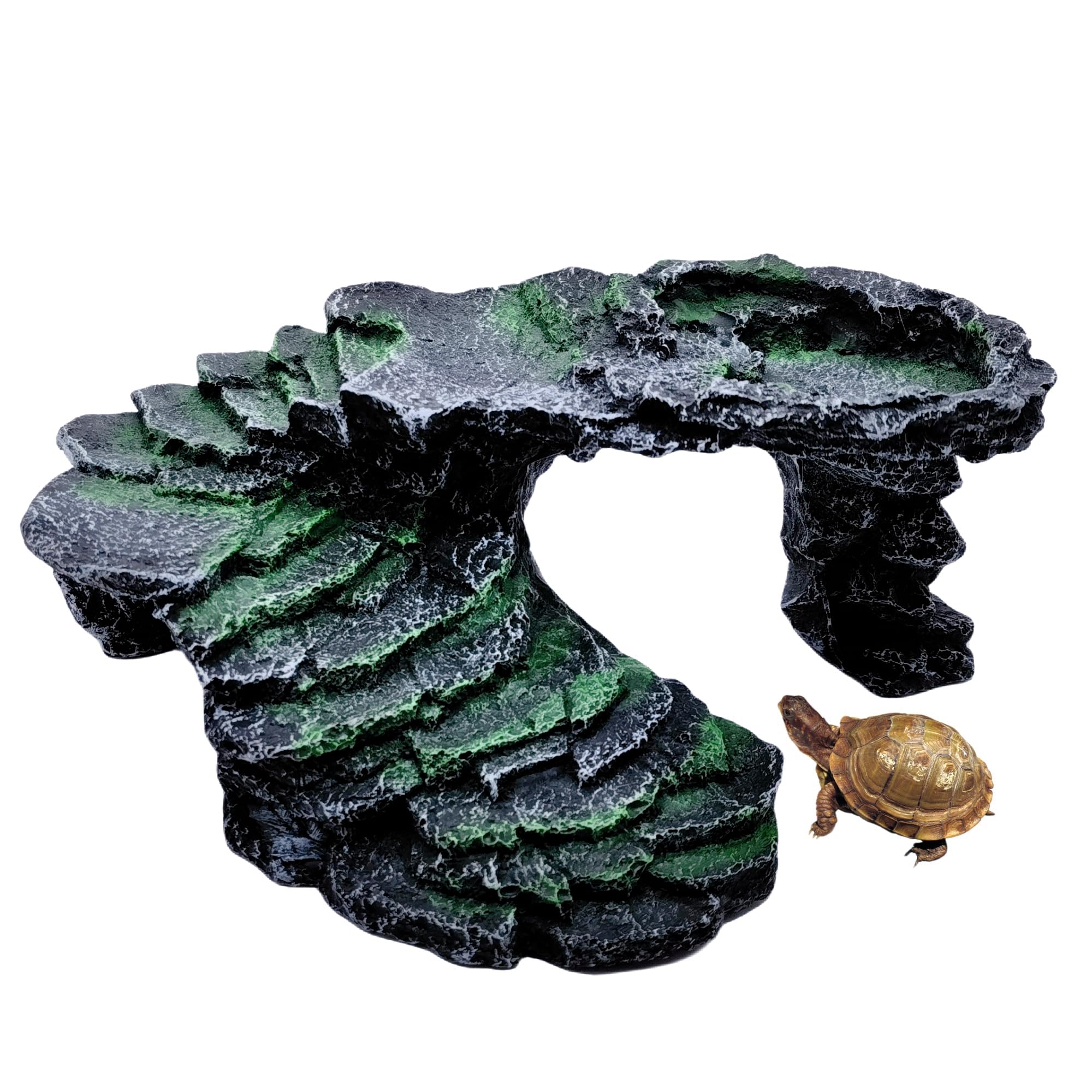 M2cbridge Reptile Hide Resting Step Ledge Cave Hideout Turtle Basking Platform – Great for Reptiles, Amphibians, and Fish (Black Step Ledge)