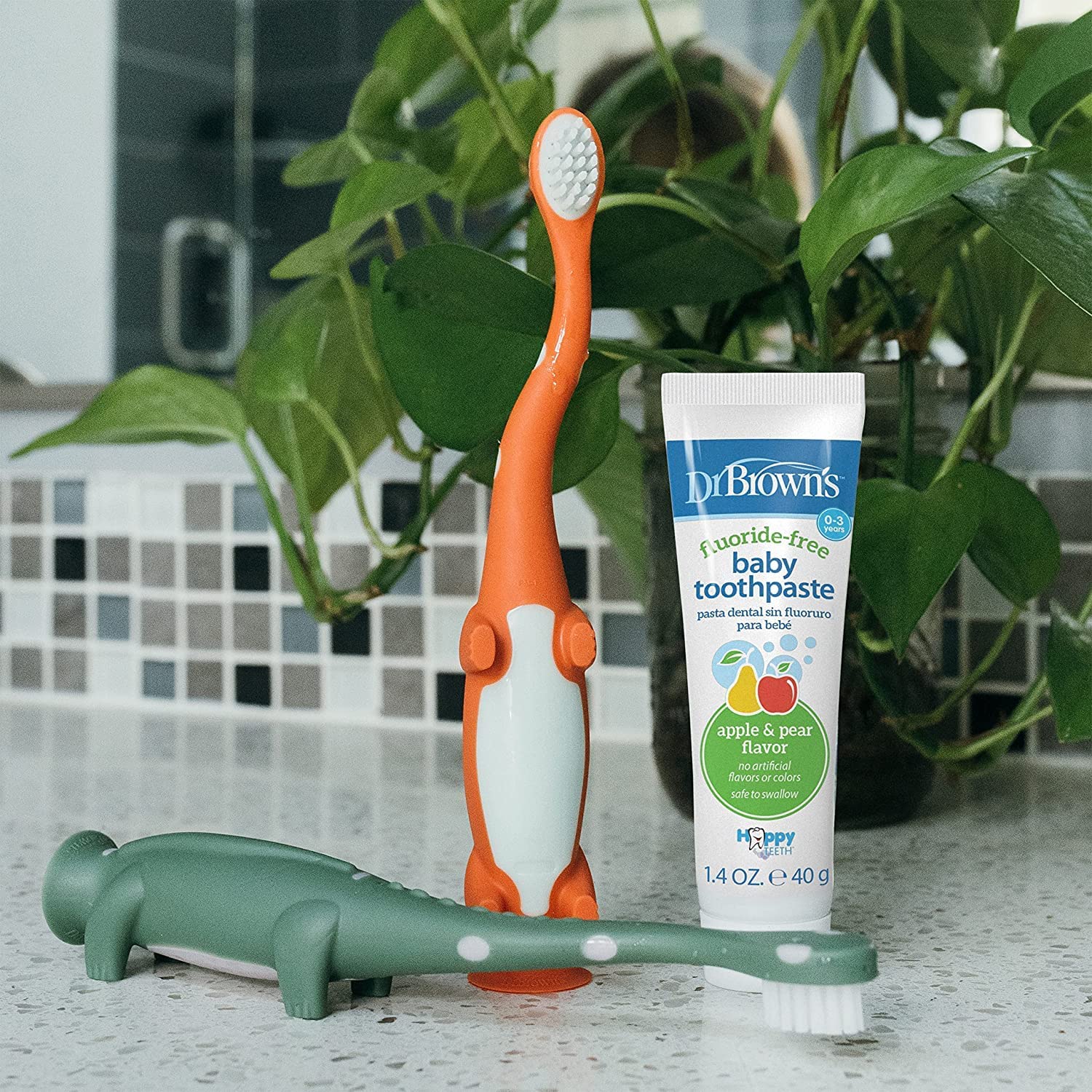 Dr. Brown's Fluoride-Free Baby Toothpaste, Infant & Toddler Oral Care, Apple Pear, 3-Pack, 1.4oz/40g, 0-3 years
