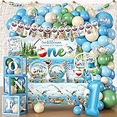 Fexivo 263pcs Ofishally One Birthday Decorations Complete Party Set, for 25 Guests, O Fishally One First Birthday Decorations Balloon Arch, Backdrop, Plates for Gone Fishing Party Decoration