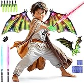 SANCO Kids Light Up Saber Set - 2 Pack 7 Colors Retractable Power Swords with Electric Dragon Wings & Dinosaur Finger Claws, Glowing Toys for Halloween Cosplay Parties, Birthday Gifts for Boys & Girls
