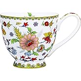 LanHong 16 oz Floral Mugs Bone China Mug Elegant Floral Coffee Tea Cup - Microwave Dishwasher Safe Mug Perfect for Coffee, Tea,Hot Beverages - Ideal Gift for Friend Colleague Dad Mom