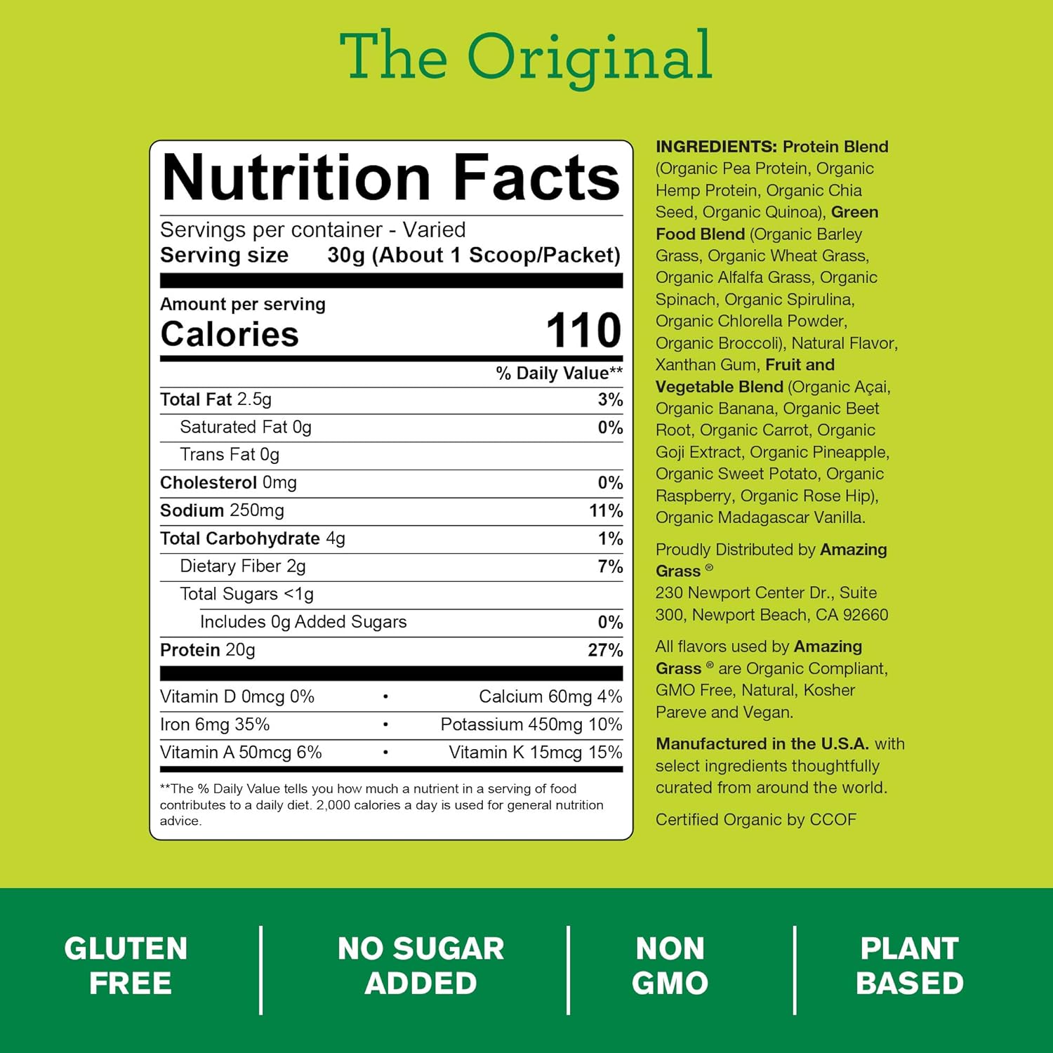 Amazing Grass Protein Superfood: Vegan Protein Powder, All in One Nutrition Shake, Unflavored, 12 Servings : Grocery & Gourmet Food