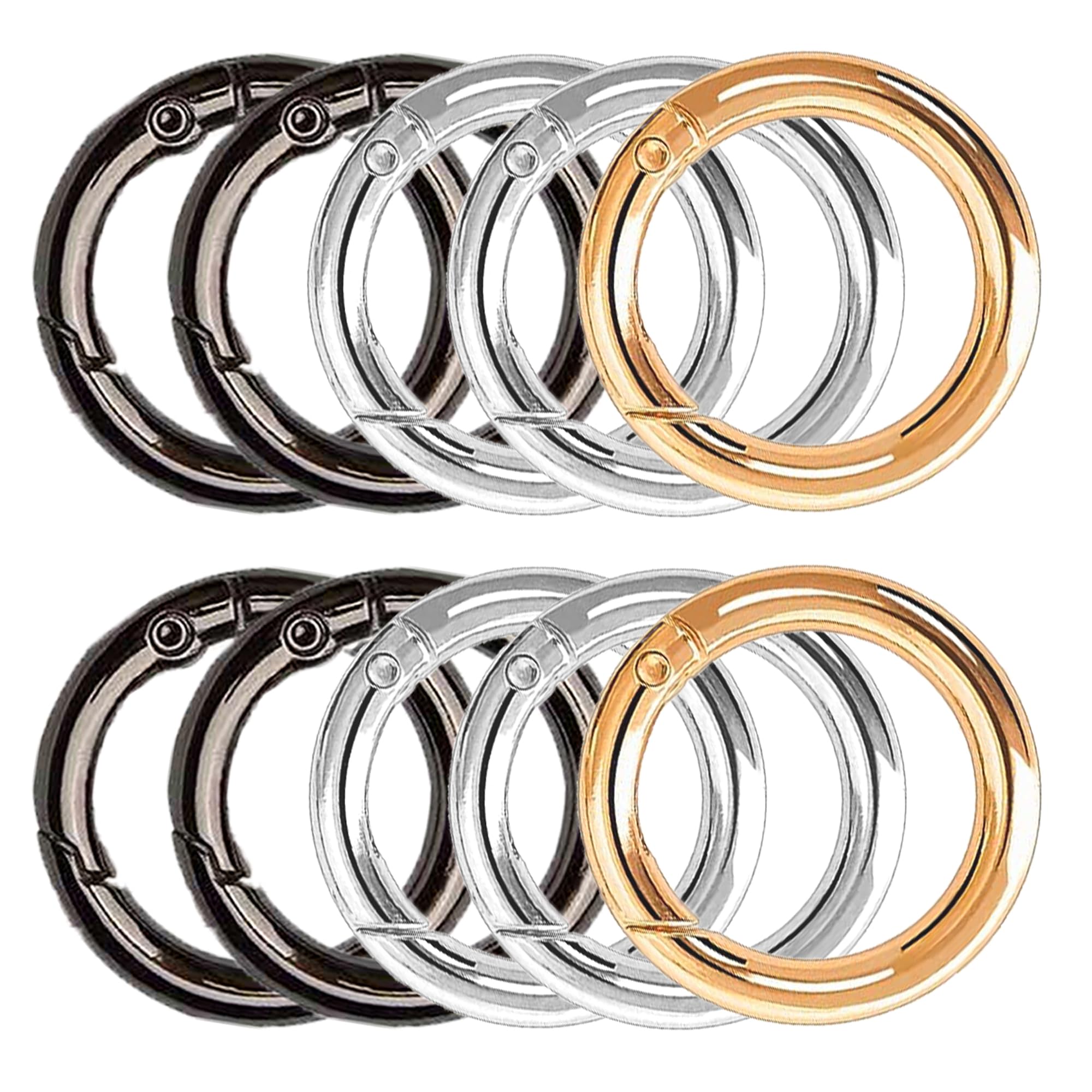 XCSJ 10PCS Round Carabiner 49mm Large Round Carabiner Snap Hook Round Spring Snap Ring Carabiner for Handbag, Bags, Keychain, Crafts (3 Colour)