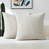 FUTEI Beige Decorative Throw Pillow Covers 18x18 Inch Set of 2,Soft Chenille Phoenix Tail Leaf Textured Cushion Case,Modern Home Decor for Couch Bed Living Room