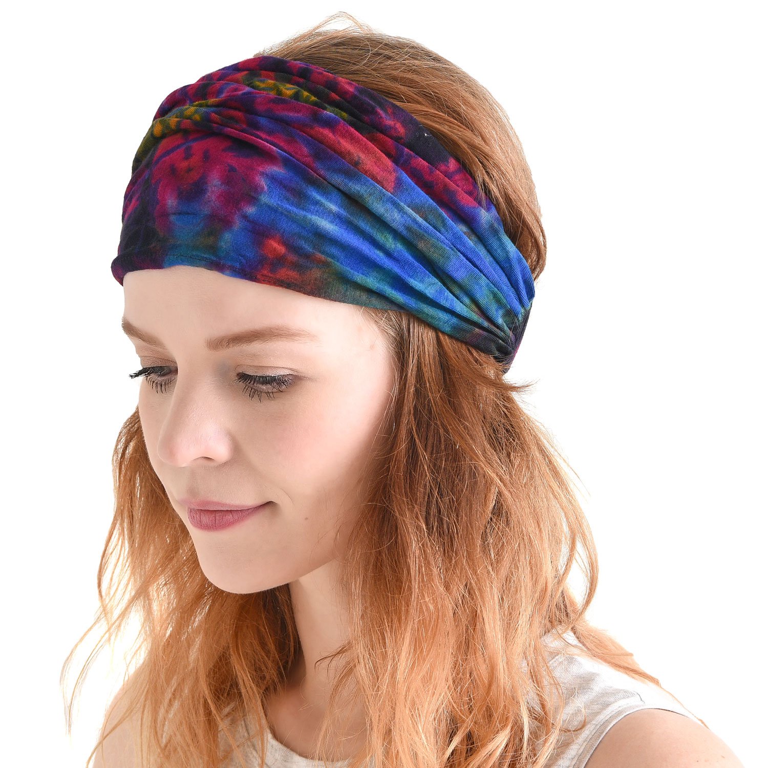 CHARM Tie-Dye Hippie Headband | Elastic Bandana | Head Cover Wrap for Men & Women | Psychedelic Flower Pattern | 60's 70's Retro Bohemian Boho C โ image 1
