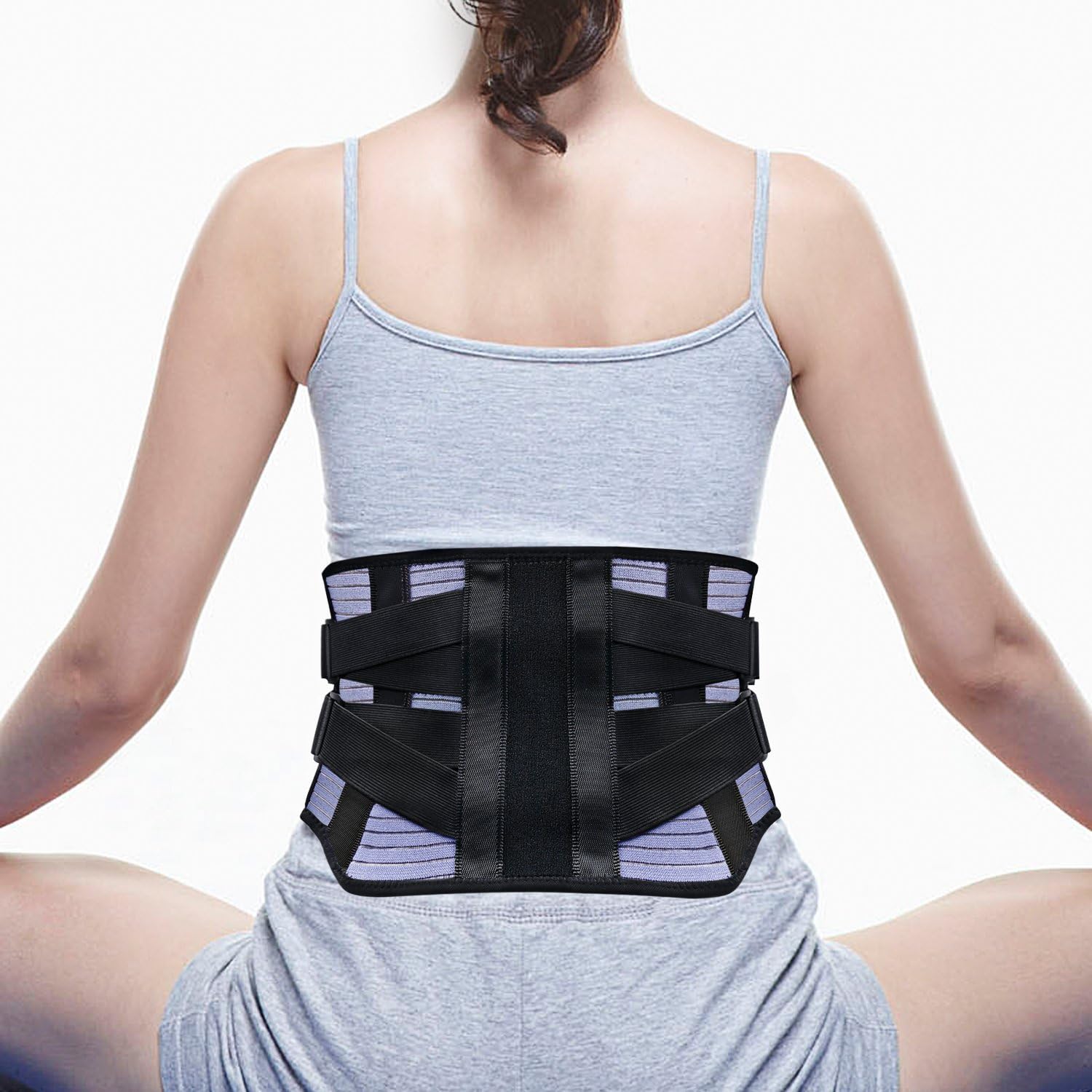 LeaderPro Back Support Belt Lumbar Brace with 4pcs Stainless Steel Support and Dual Adjustment Velco for Lower Back Pain Relief,Sitting Walking Sports,Men and Women
